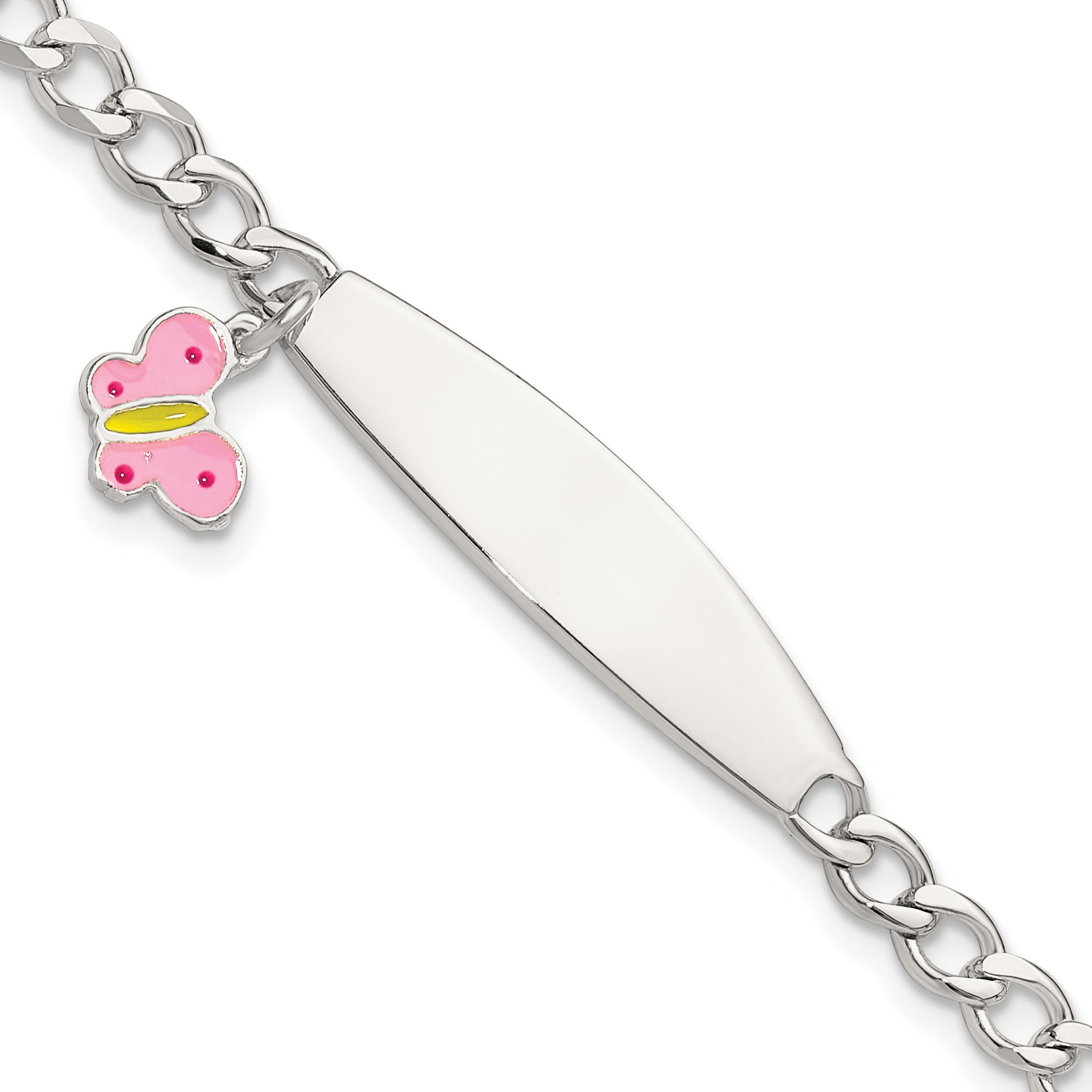 Sterling Silver Polished and Enameled Butterfly Children's ID Bracelet Main image