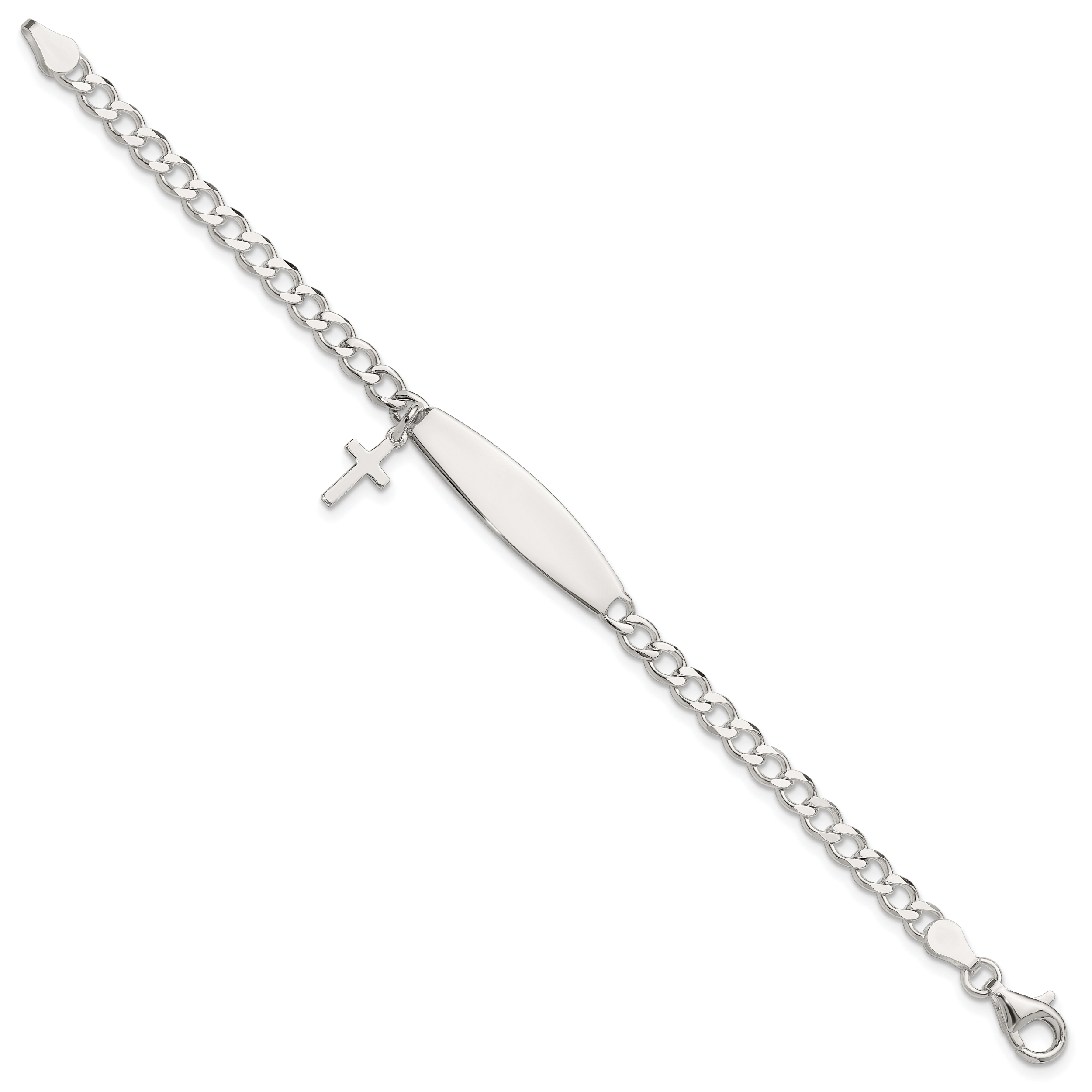 Sterling Silver Polished Cross Dangle ID Children's Bracelet Secondary image