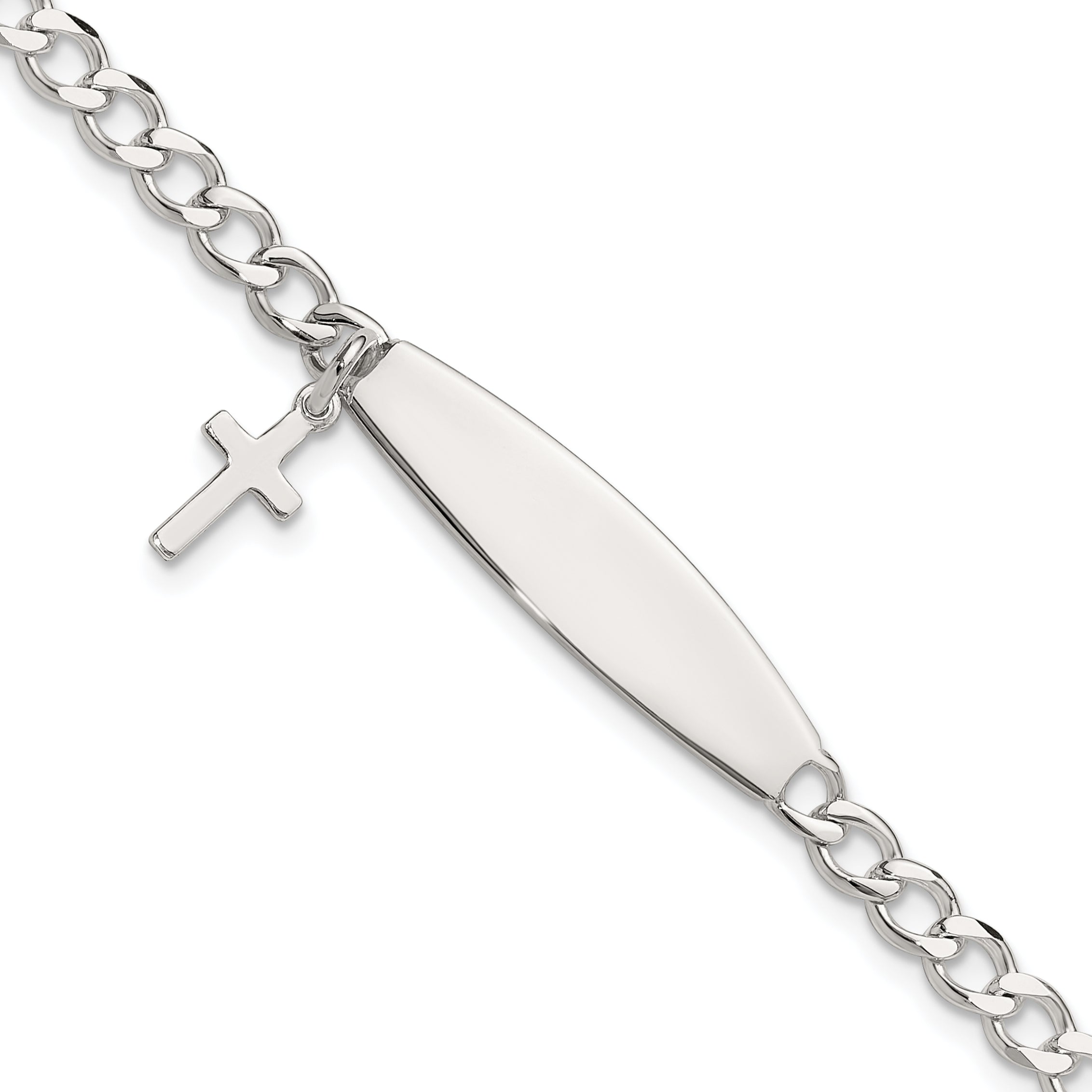 Sterling Silver Polished Cross Dangle ID Children's Bracelet Main image
