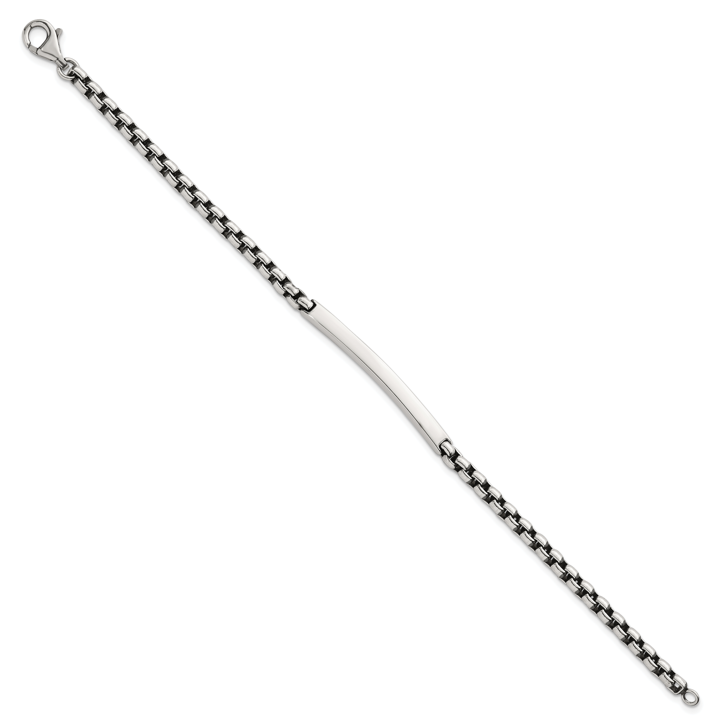 Sterling Silver Antiqued Round Box Chain 8 Inch ID Bar Mens Bracelet Secondary image