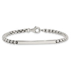 Sterling Silver Antiqued Round Box Chain 8 Inch ID Bar Mens Bracelet