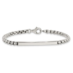 Sterling Silver Antiqued Round Box Chain 8 Inch ID Bar Mens Bracelet
