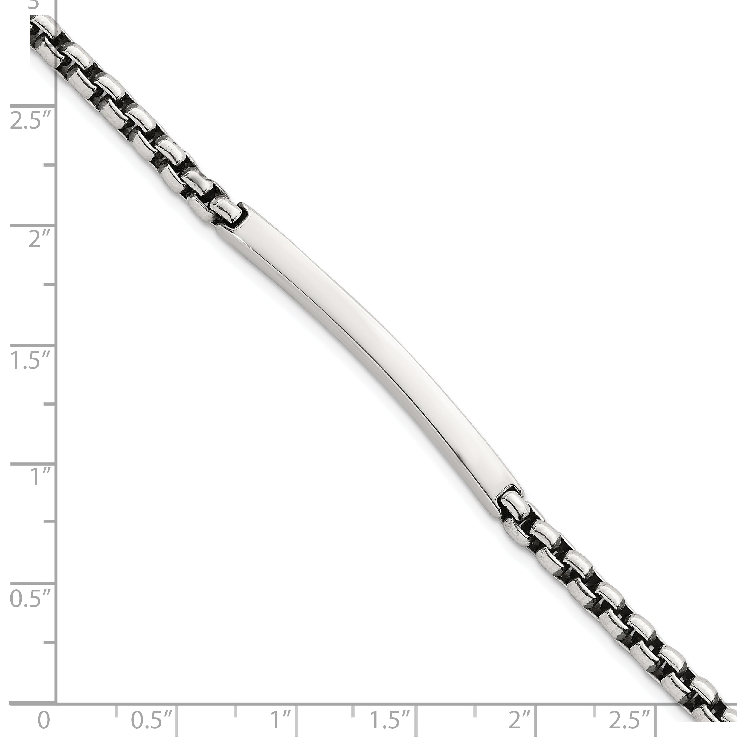 Sterling Silver Antiqued Round Box Chain 8 Inch ID Bar Mens Bracelet