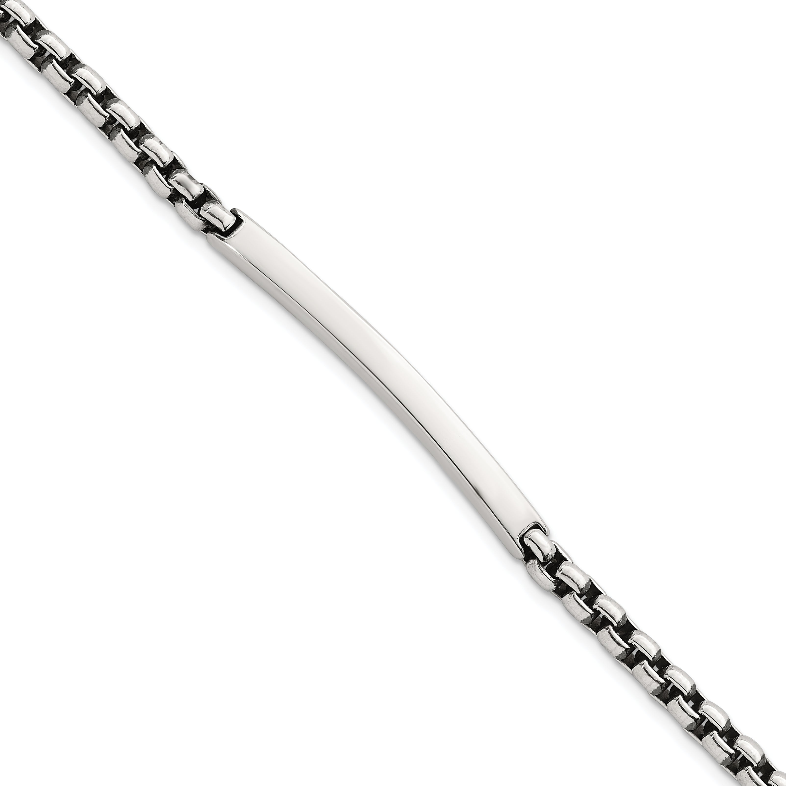 Sterling Silver Antiqued Round Box Chain 8 Inch ID Bar Mens Bracelet Main image