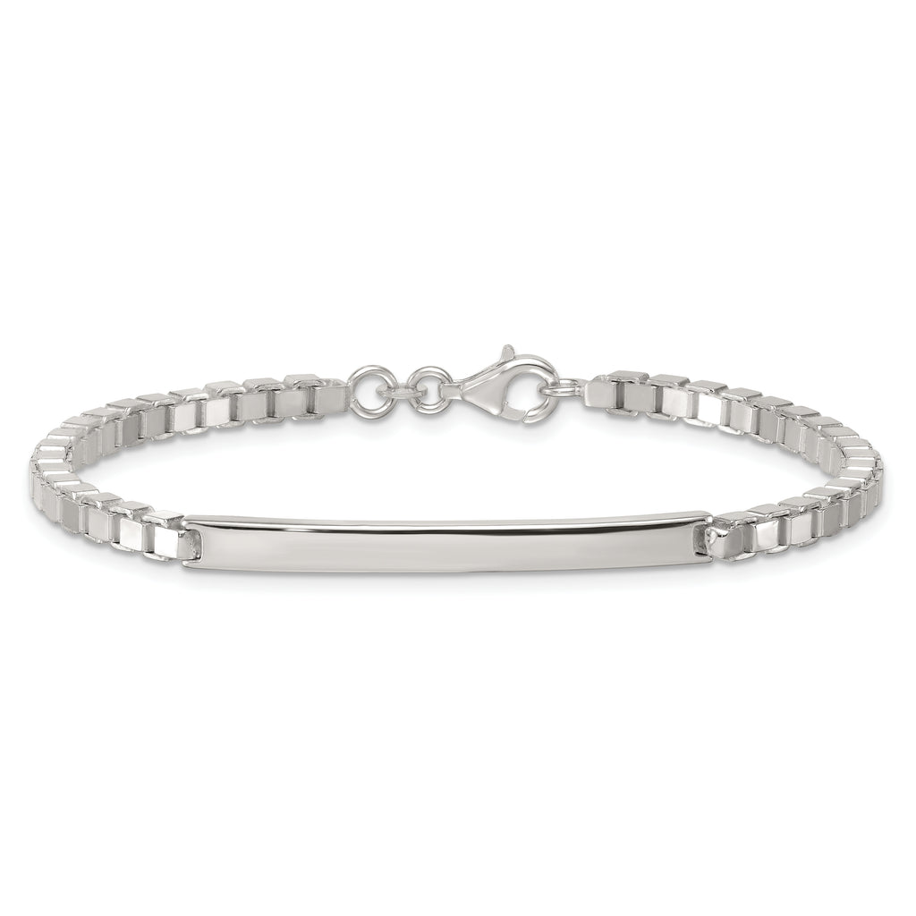 Sterling Silver Polished 3.7mm Box Chain 8 Inch ID Bar Mens Bracelet