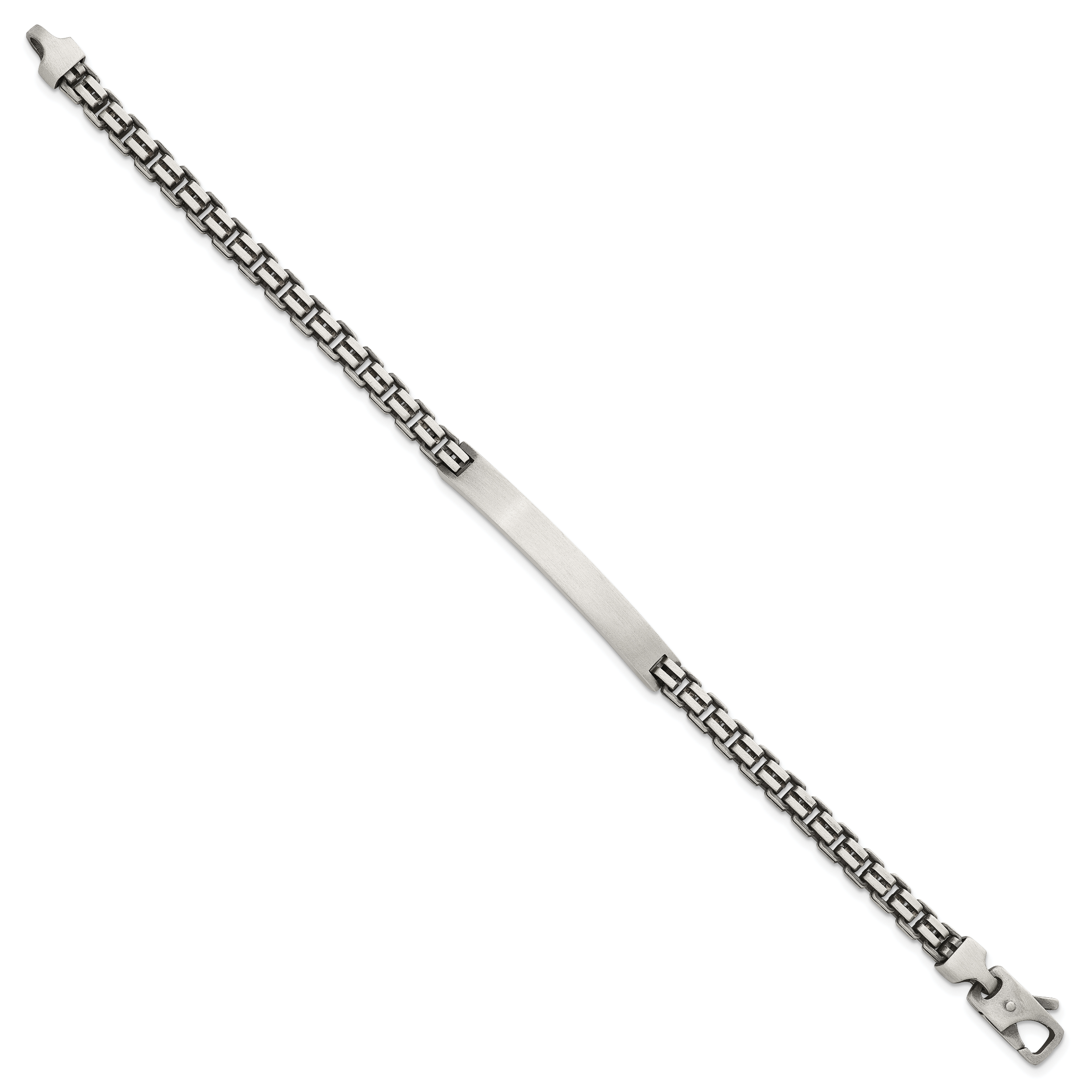 Sterling Silver Antiqued Brushed Fancy Box Link 6.00 x 48mm Rectangle Plate 8 inch ID Bracelet Secondary image