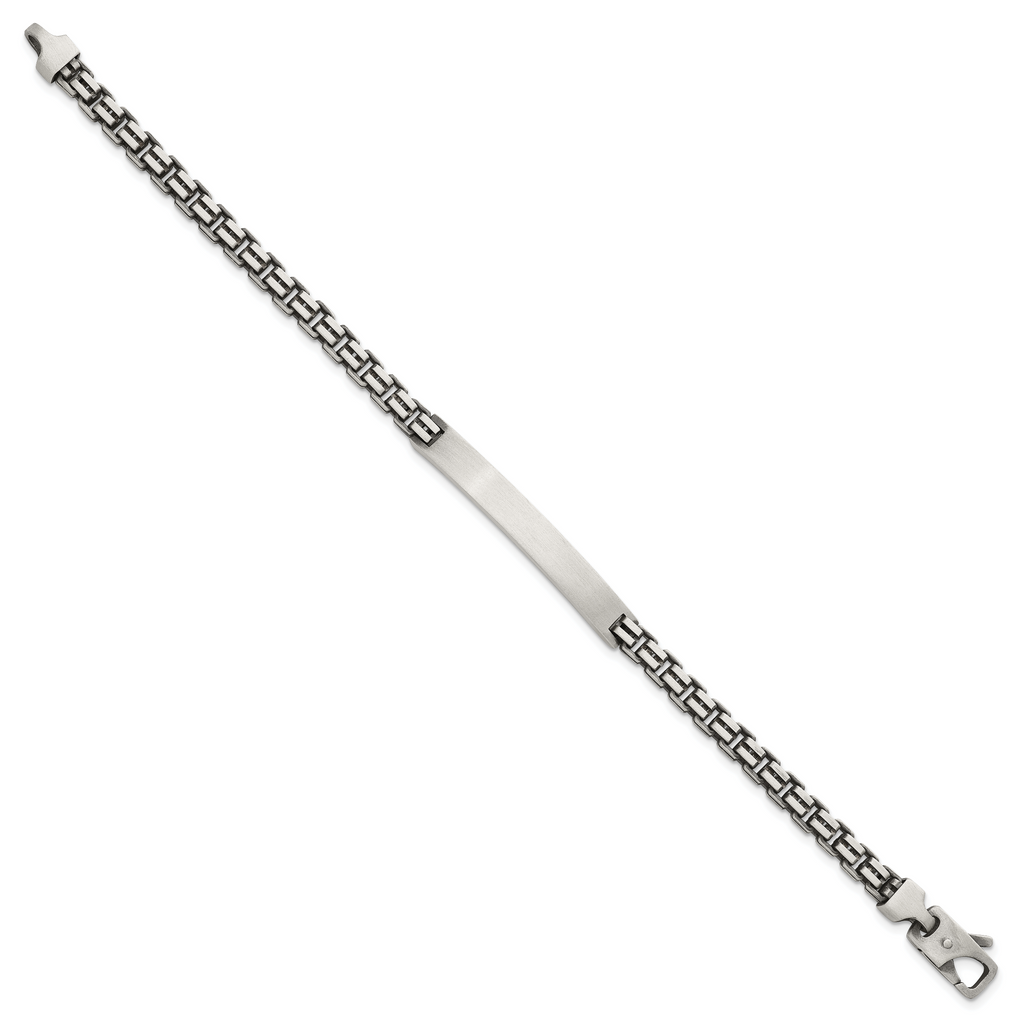 Sterling Silver Antiqued Brushed Fancy Box Link 6.00 x 48mm Rectangle Plate 8 inch ID Bracelet