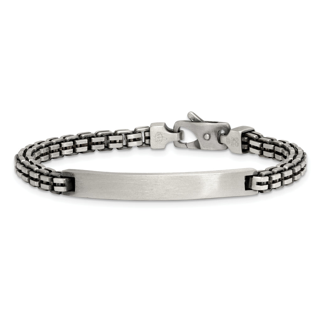 Sterling Silver Antiqued Brushed Fancy Box Link 6.00 x 48mm Rectangle Plate 8 inch ID Bracelet