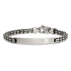 Sterling Silver Antiqued Brushed Fancy Box Link 6.00 x 48mm Rectangle Plate 8 inch ID Bracelet
