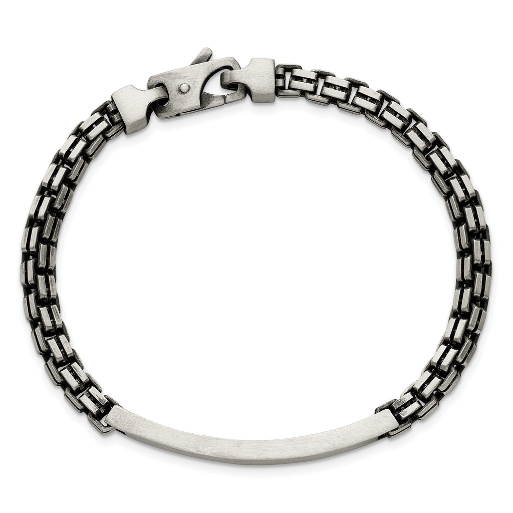 Sterling Silver Antiqued Brushed Fancy Box Link 6.00 x 48mm Rectangle Plate 8 inch ID Bracelet
