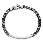 Sterling Silver Antiqued Brushed Fancy Box Link 6.00 x 48mm Rectangle Plate 8 inch ID Bracelet