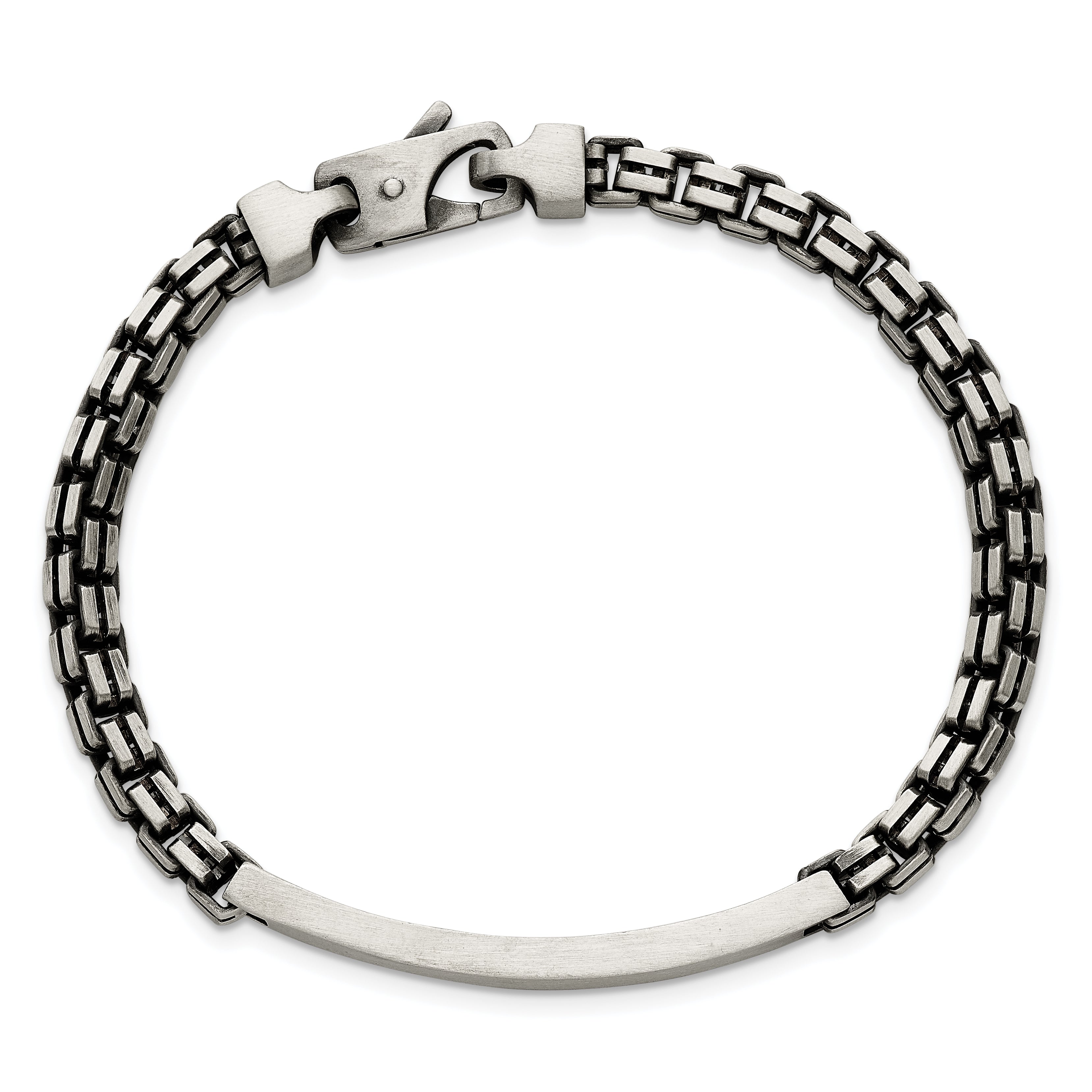 Sterling Silver Antiqued Brushed Fancy Box Link 6.00 x 48mm Rectangle Plate 8 inch ID Bracelet