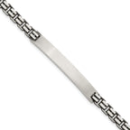 Sterling Silver Antiqued Brushed Fancy Box Link 6.00 x 48mm Rectangle Plate 8 inch ID Bracelet