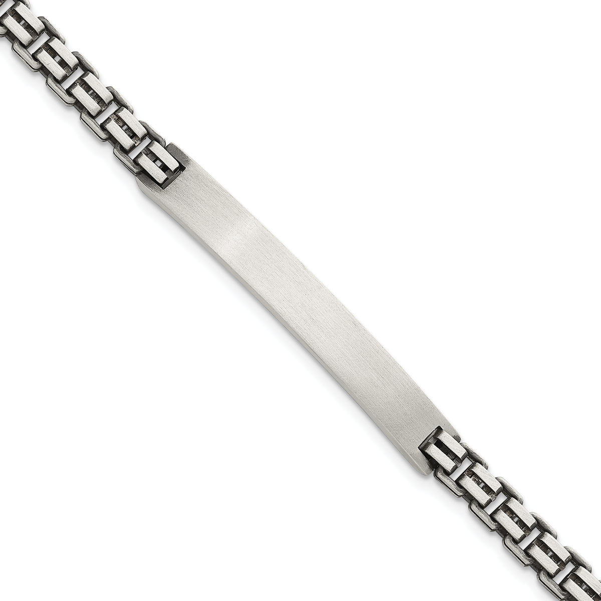 Sterling Silver Antiqued Brushed Fancy Box Link 6.00 x 48mm Rectangle Plate 8 inch ID Bracelet