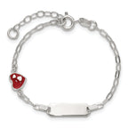 Sterling Silver Polished Red and White Enameled Heart 5 inch with 1 inch extension Childrens ID Bracelet