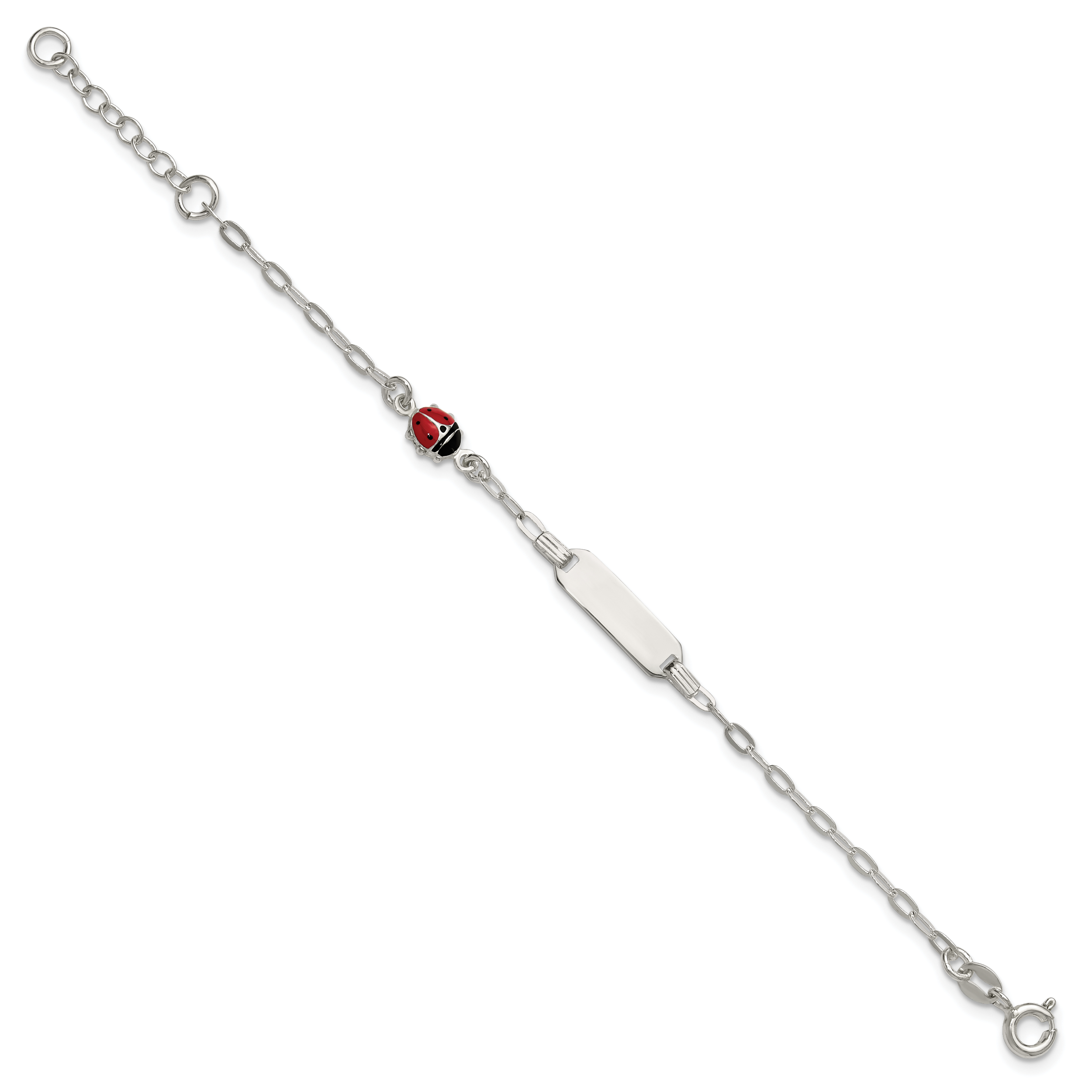 Sterling Silver Polished Red and Black Enameled Ladybug 6 inch with 1 inch extension Childrens ID Bracelet Secondary image