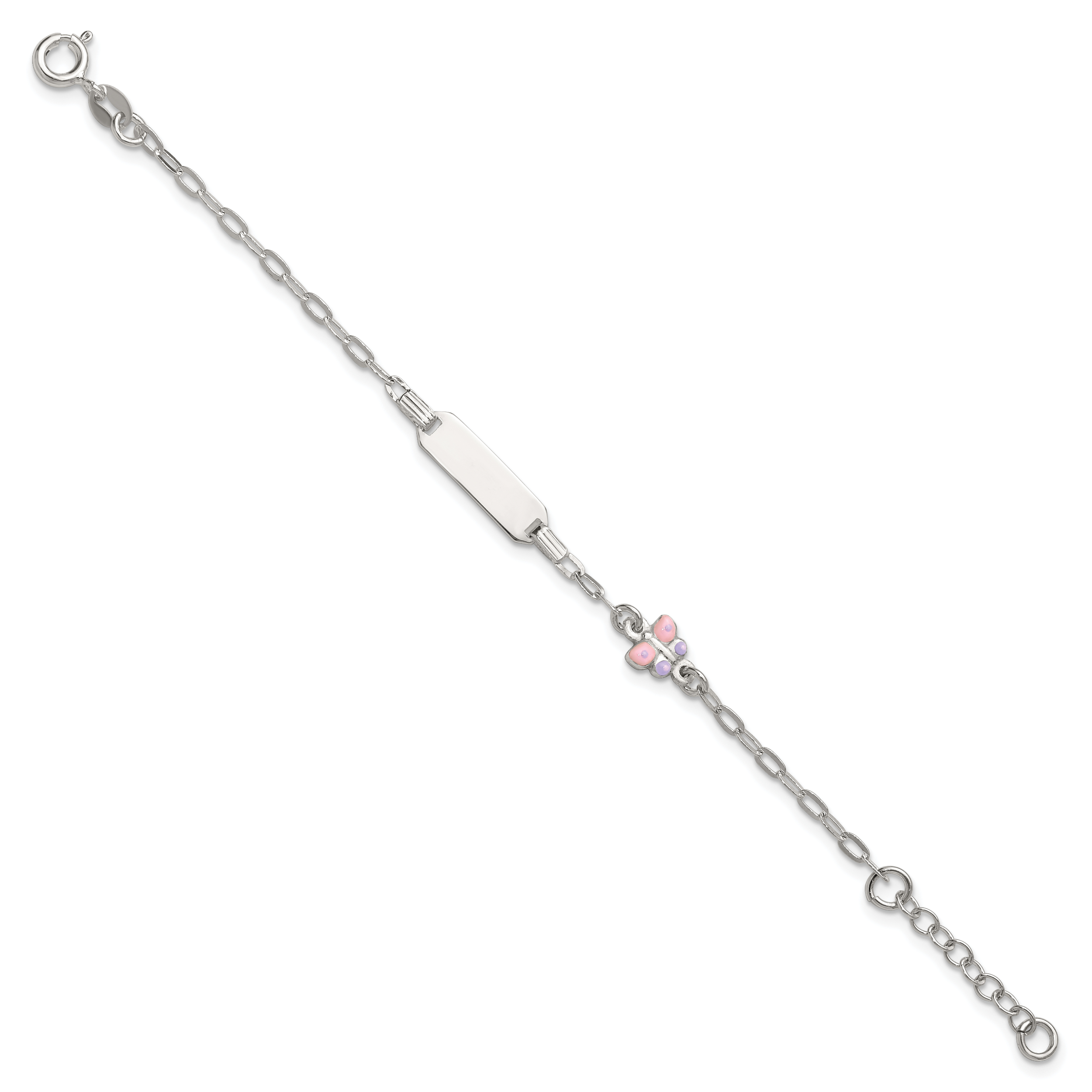 Sterling Silver Polished Pink and Purple Enameled Butterfly 5 inch with 1 inch extension Childrens ID Bracelet Secondary image