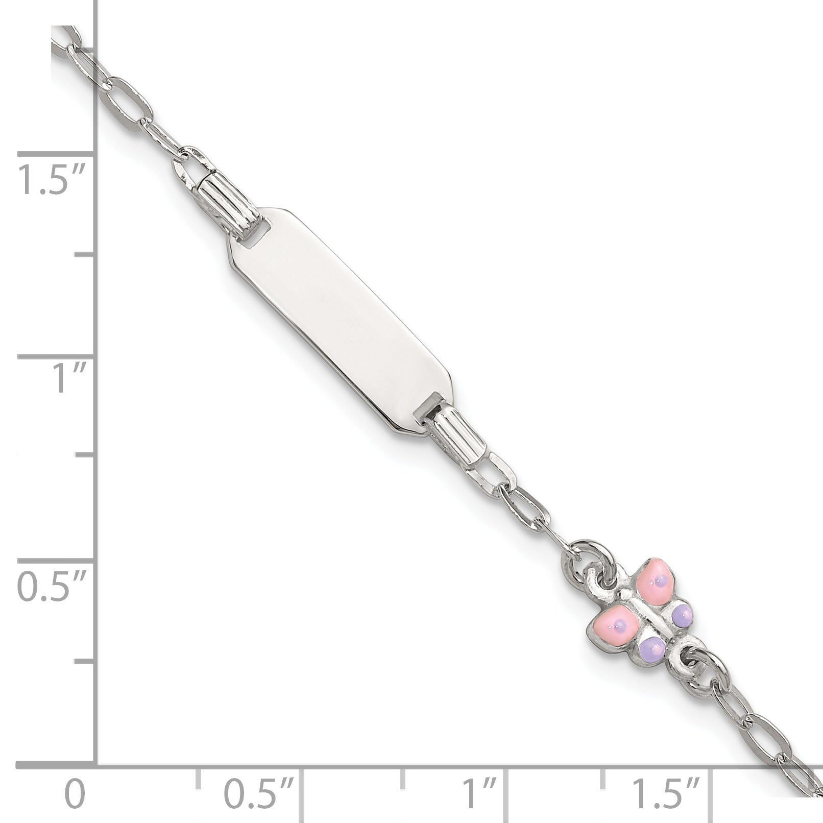 Sterling Silver Polished Pink and Purple Enameled Butterfly 5 inch with 1 inch extension Childrens ID Bracelet