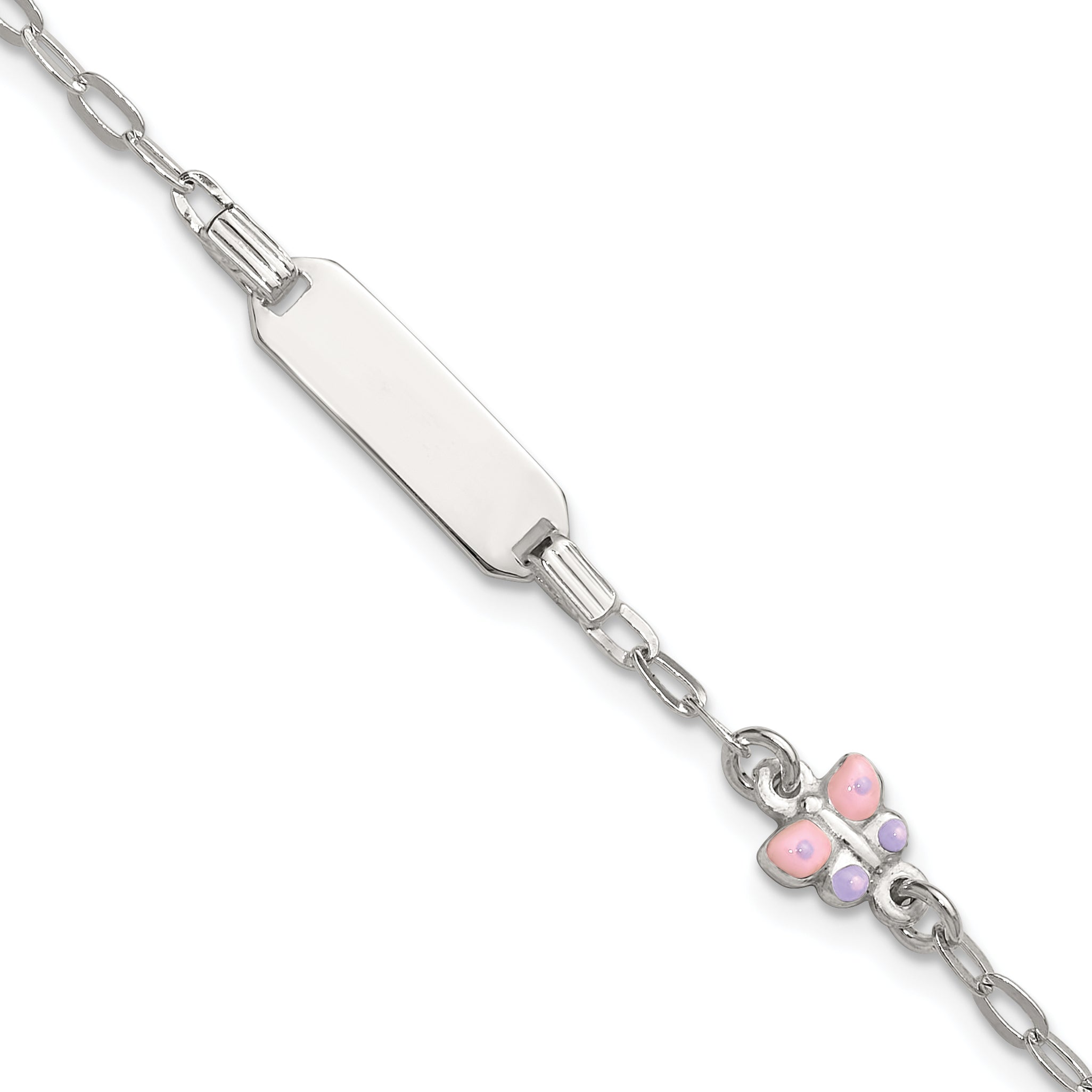 Sterling Silver Polished Pink and Purple Enameled Butterfly 5 inch with 1 inch extension Childrens ID Bracelet Main image
