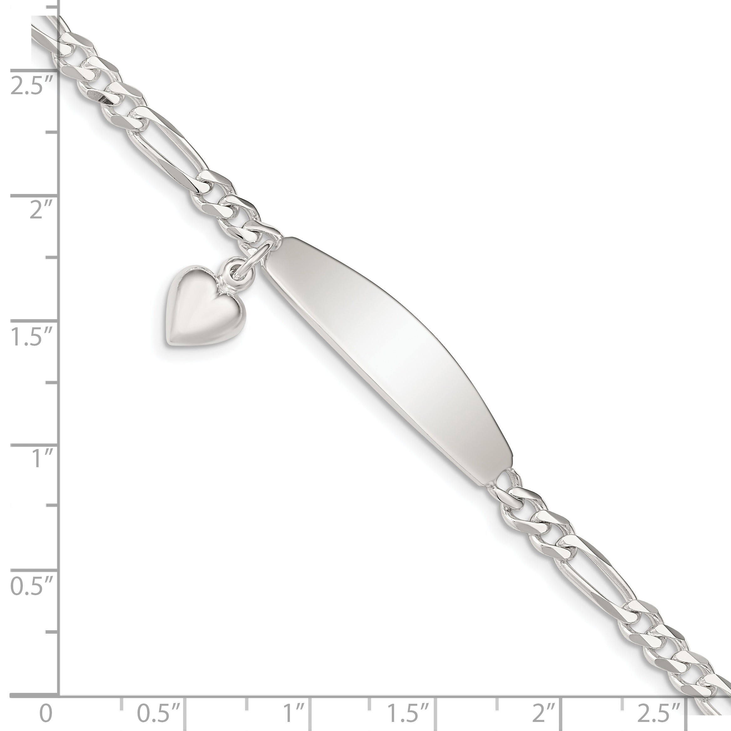 Sterling Silver ID with Heart Figaro Link Bracelet