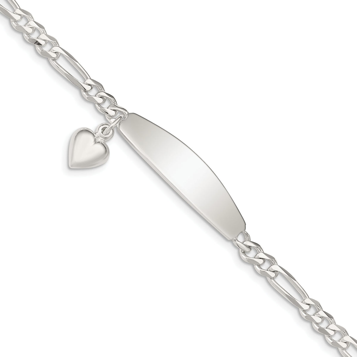 Heart Figaro ID Bracelet in Sterling Silver, 4.5mm - Sophia Jewelers Main image