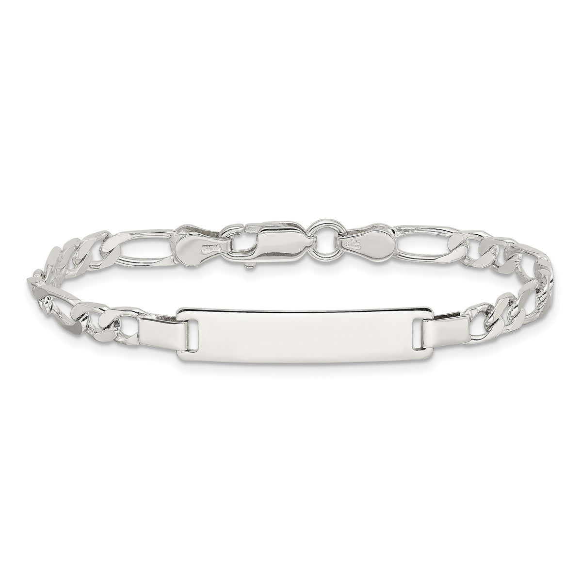 Sterling Silver Engravable Figaro Link 27x5mm Plate 5.5 inch ID Bracelet