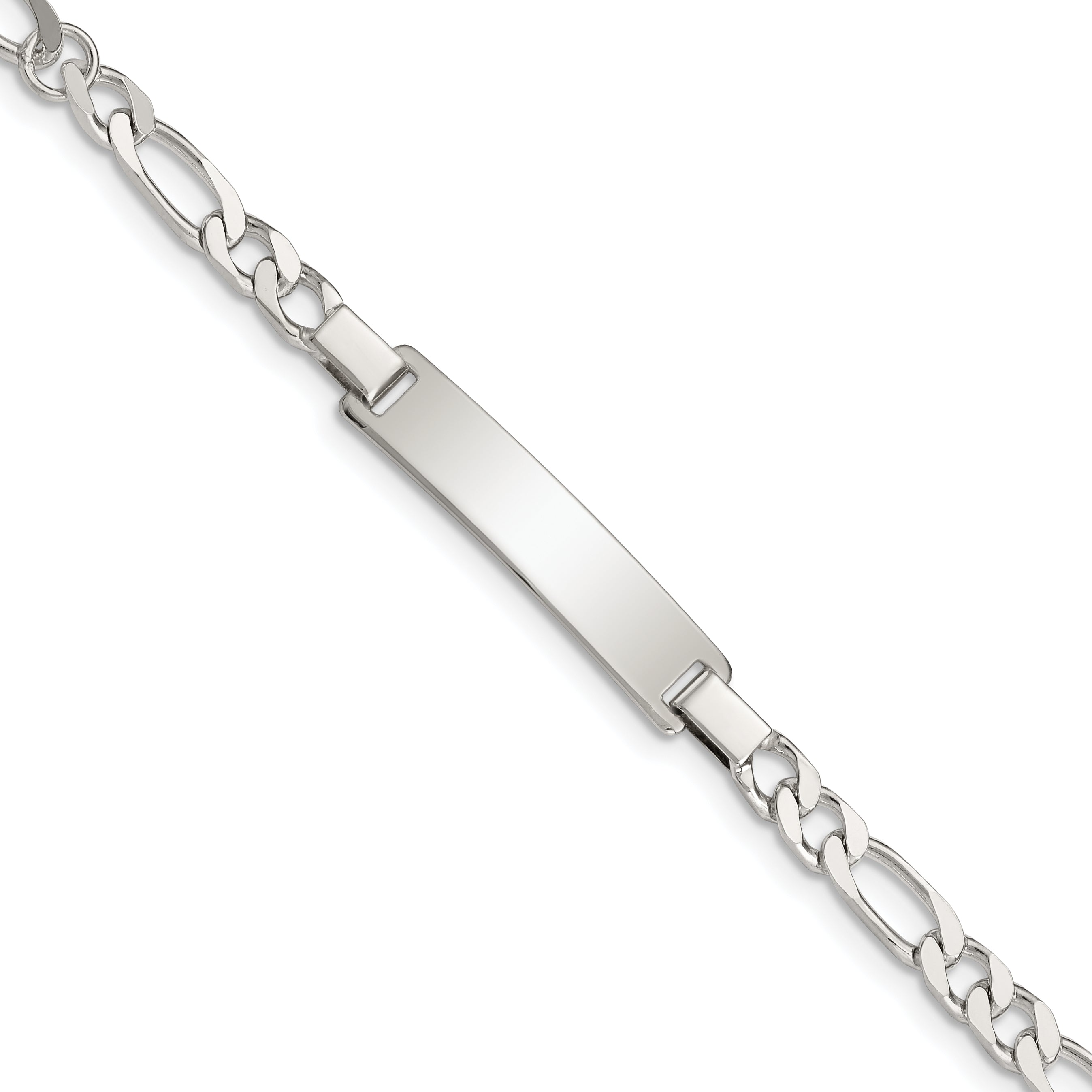 Sterling Silver Engraveable Childrens ID on Figaro Link Bracelet Secondary image