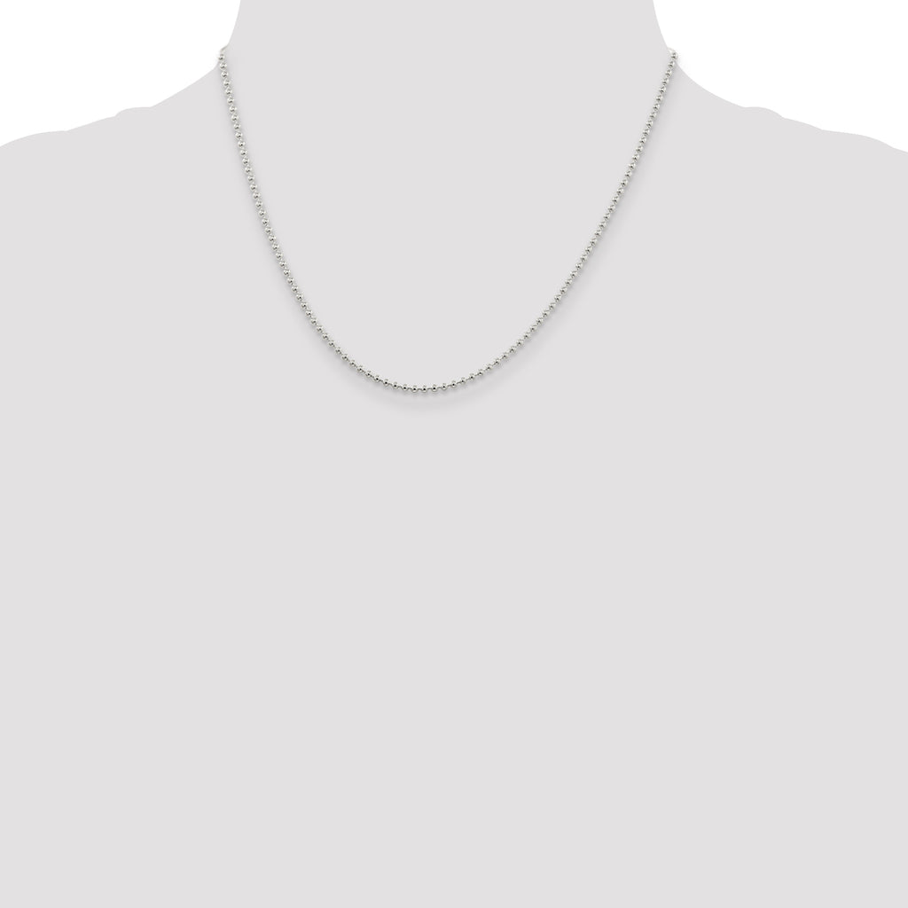 Sterling Silver Beaded Chain Necklace 2mm