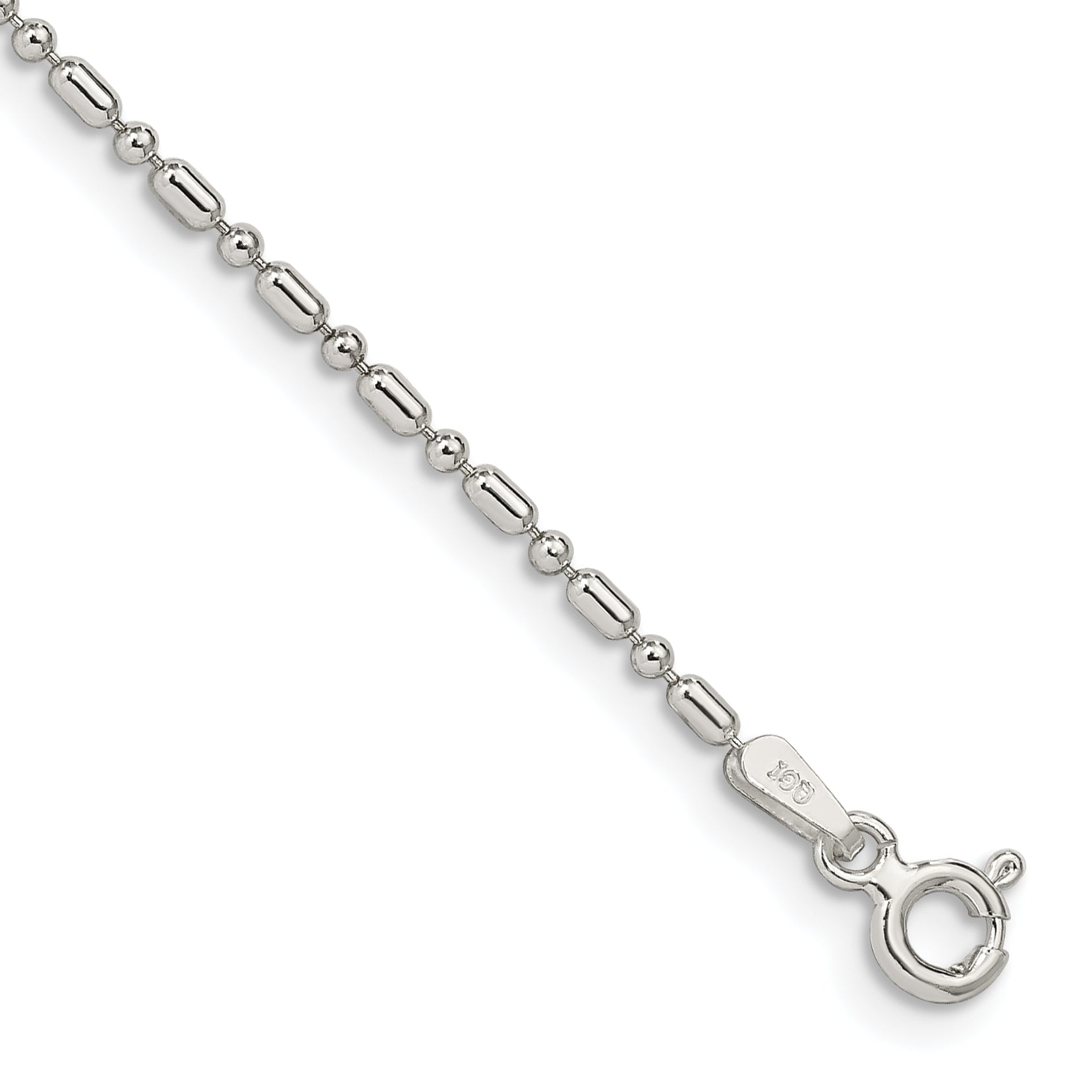 Sterling Silver 1.5mm Fancy Beaded Chain Anklet Main image
