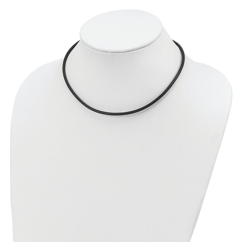 Sterling Silver Rhodium-plated 18inch 3mm Black Leather Necklace