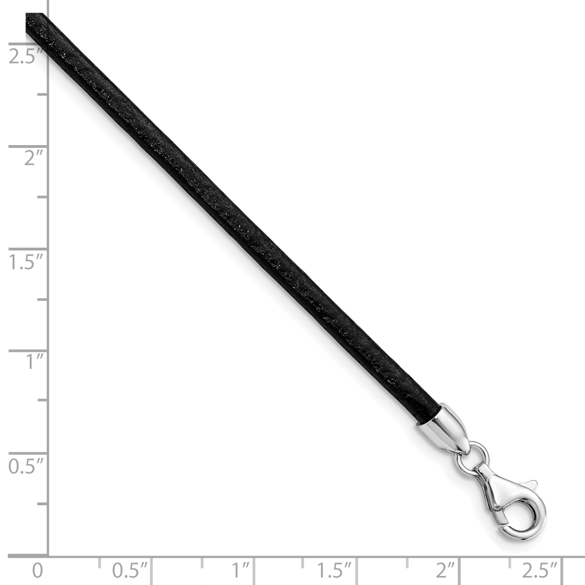 Sterling Silver Rhodium-plated 16inch 3mm Black Leather Necklace Secondary image