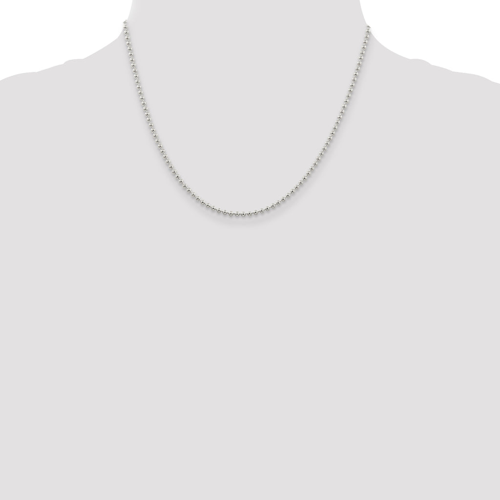 Sterling Silver 2.35mm Beaded Chain With Extension ext.