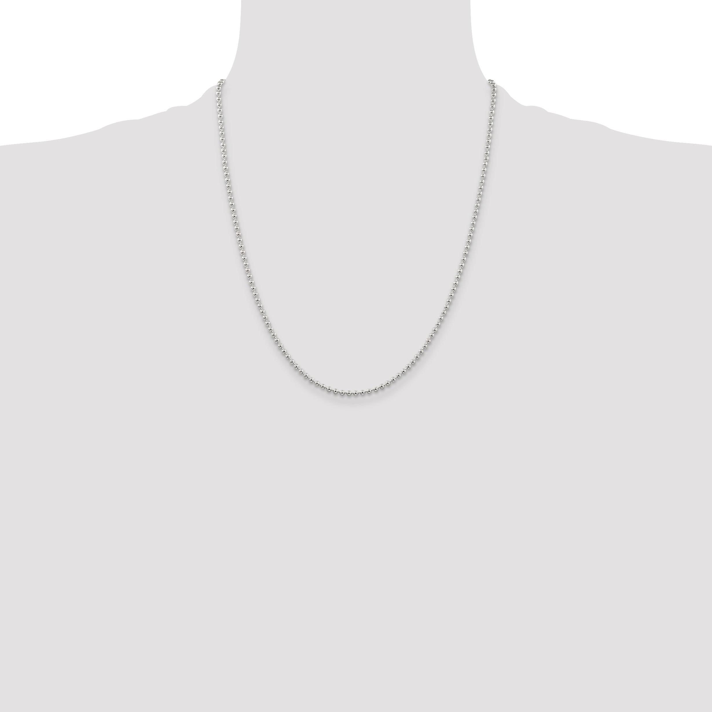 Sterling Silver 2.35mm Beaded Chain With 4in ext.