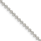 Sterling Silver 2.35mm Beaded Chain With Extension ext.