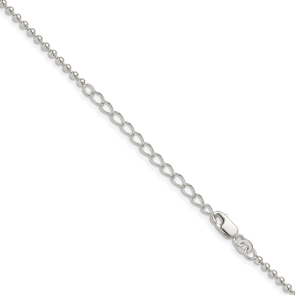 Sterling Silver 2.35mm Beaded Chain With Extension ext.