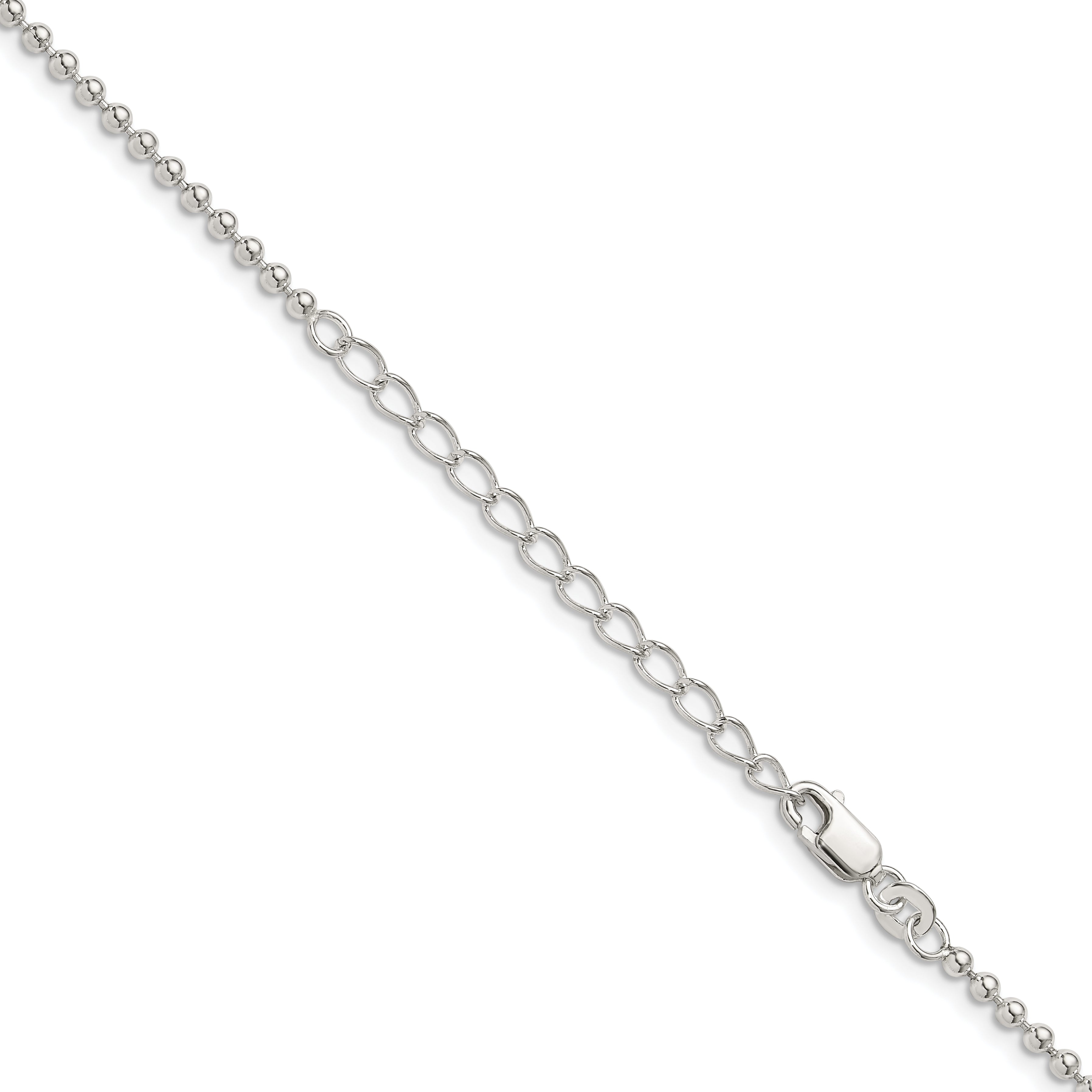 Sterling Silver 2.35mm Beaded Chain With 2in ext.