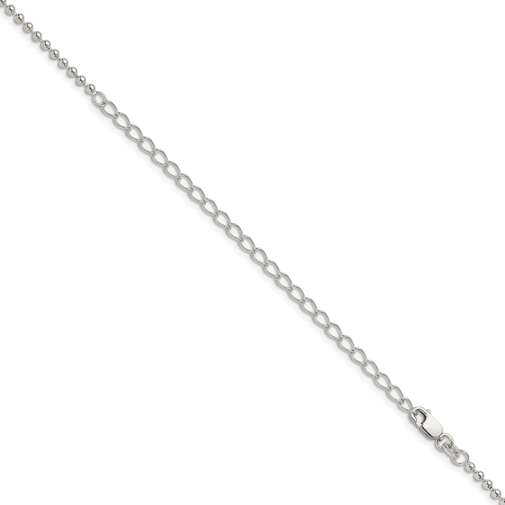 Sterling Silver 2.35mm Beaded Chain With Extension ext.