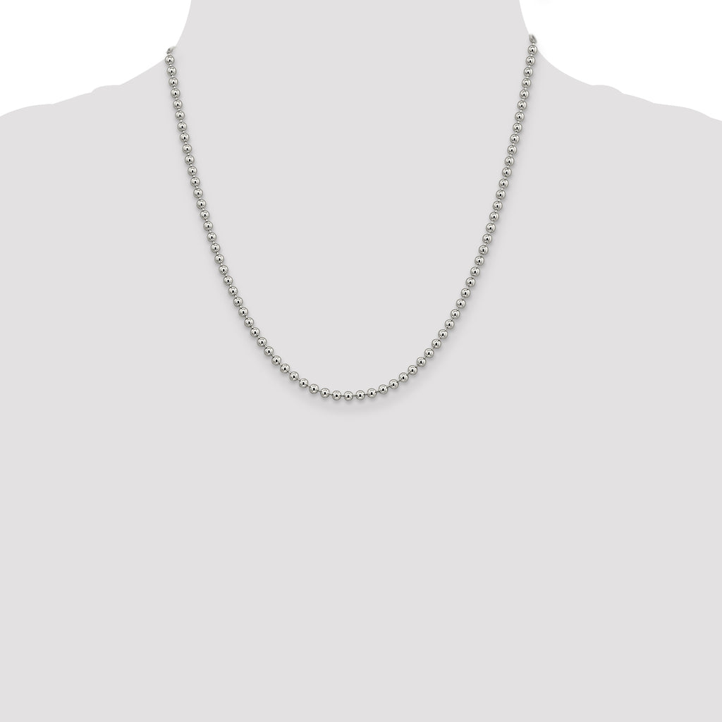 Sterling Silver Beaded Chain Necklace 3mm
