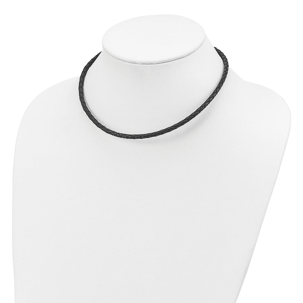 Sterling Silver 4mm Black Leather Braided Necklace