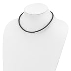 Sterling Silver 4mm Black Leather Braided Necklace
