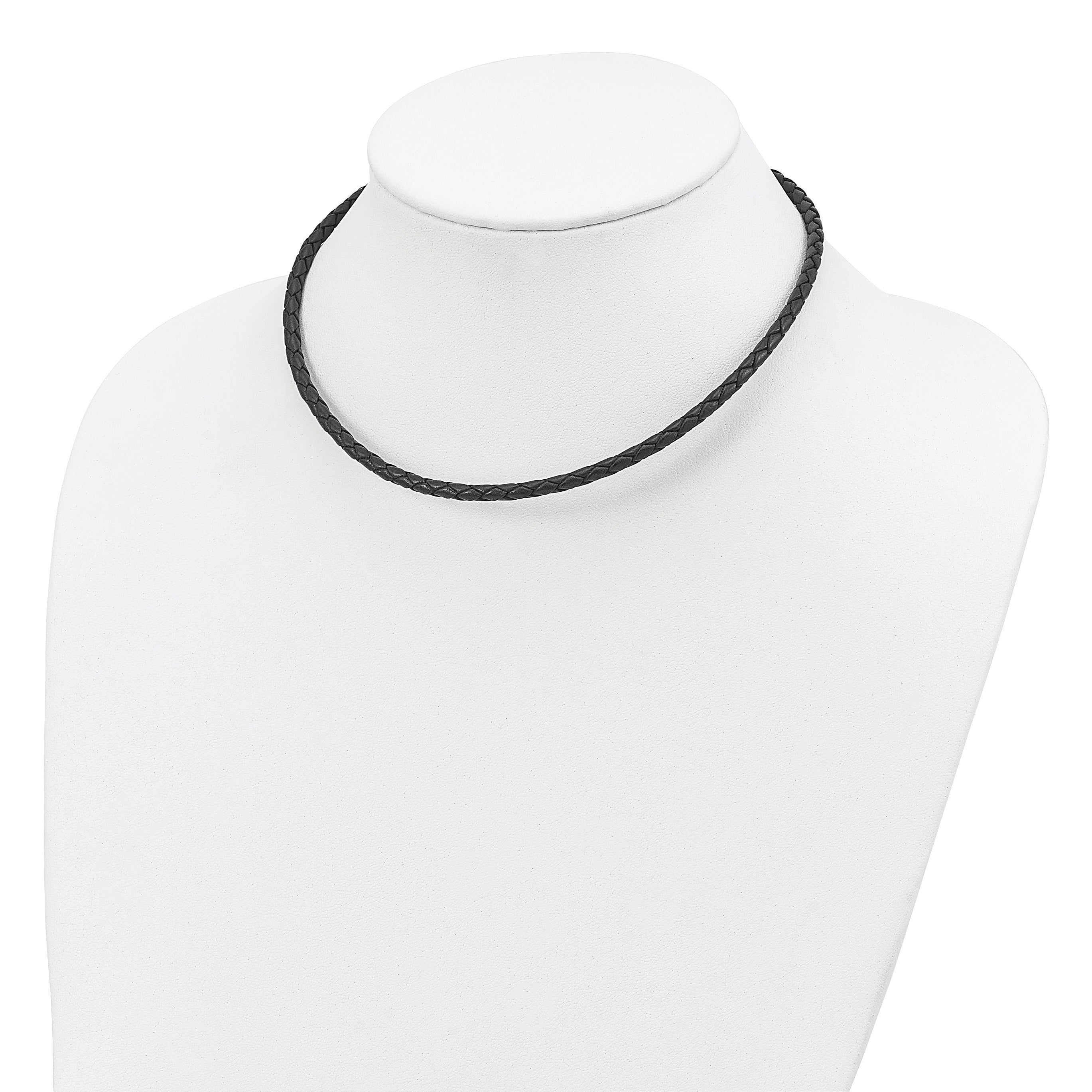 Sterling Silver 4mm Black Leather Braided Necklace