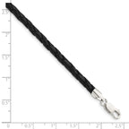 Sterling Silver 4mm Black Leather Braided Necklace