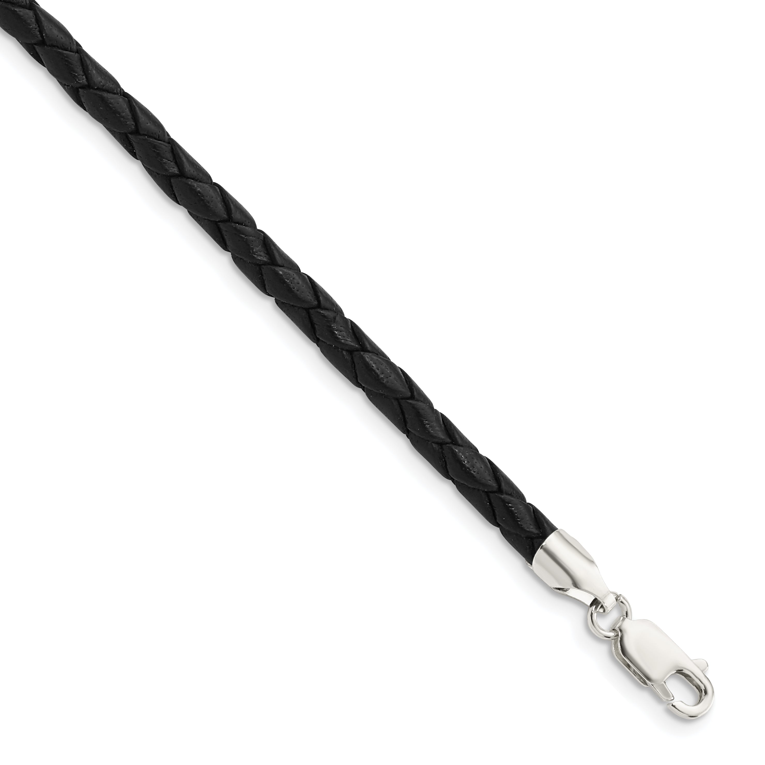 Sterling Silver 20inch 4mm Black Leather Braided Necklace Main image
