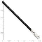 Sterling Silver 20inch 3mm Black Leather Braided Necklace