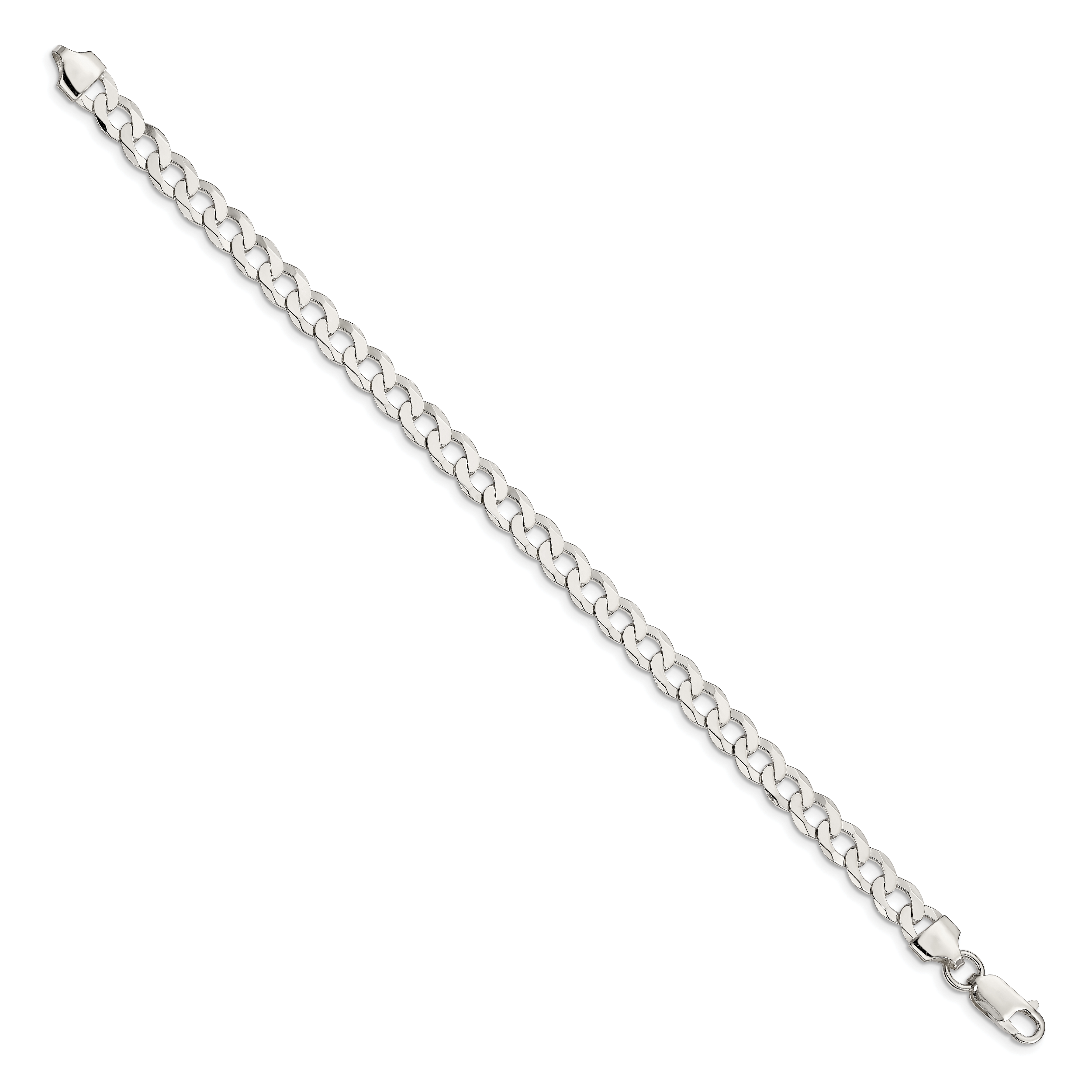 Flat Curb Chain Bracelet in Sterling Silver, 6.8mm Secondary image
