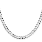 Rhodium-Plated Flat Curb Chain in Sterling Silver, 6.8mm - Sophia Jewelers