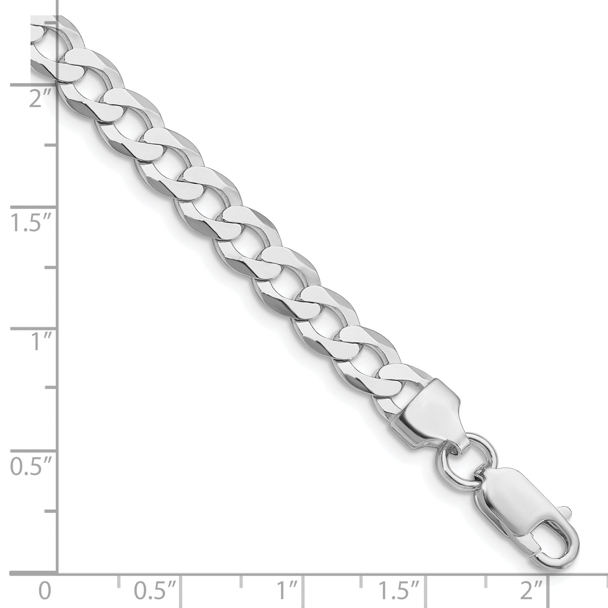 Rhodium-Plated Flat Curb Chain in Sterling Silver, 6.8mm - Sophia Jewelers