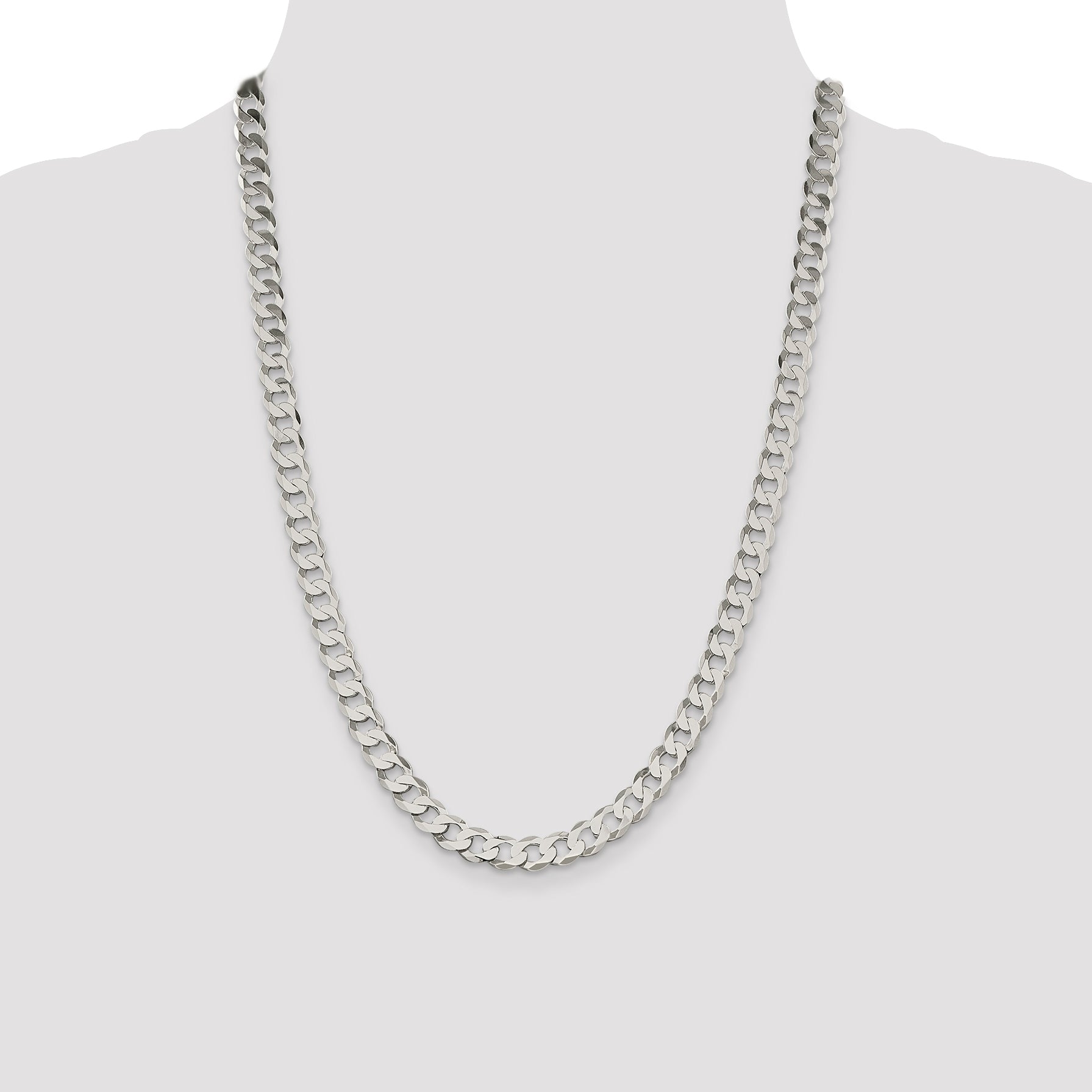 Sterling Silver 7.5mm Flat Curb Chain