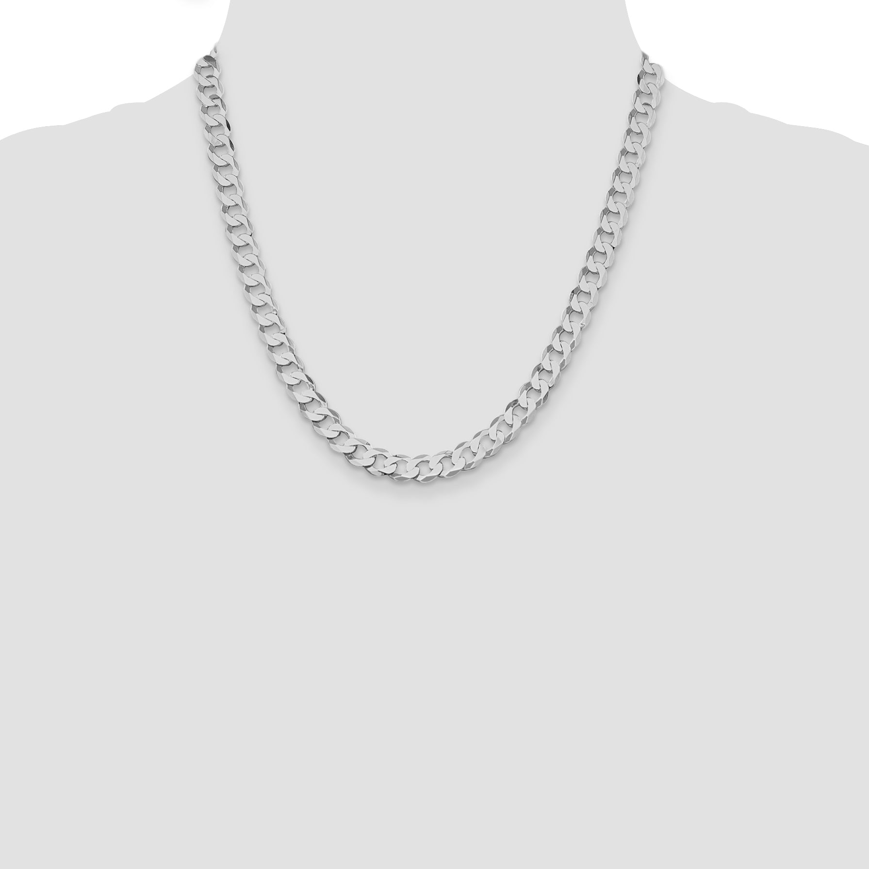 Sterling Silver Rhodium-plated 7.5mm Flat Curb Chain