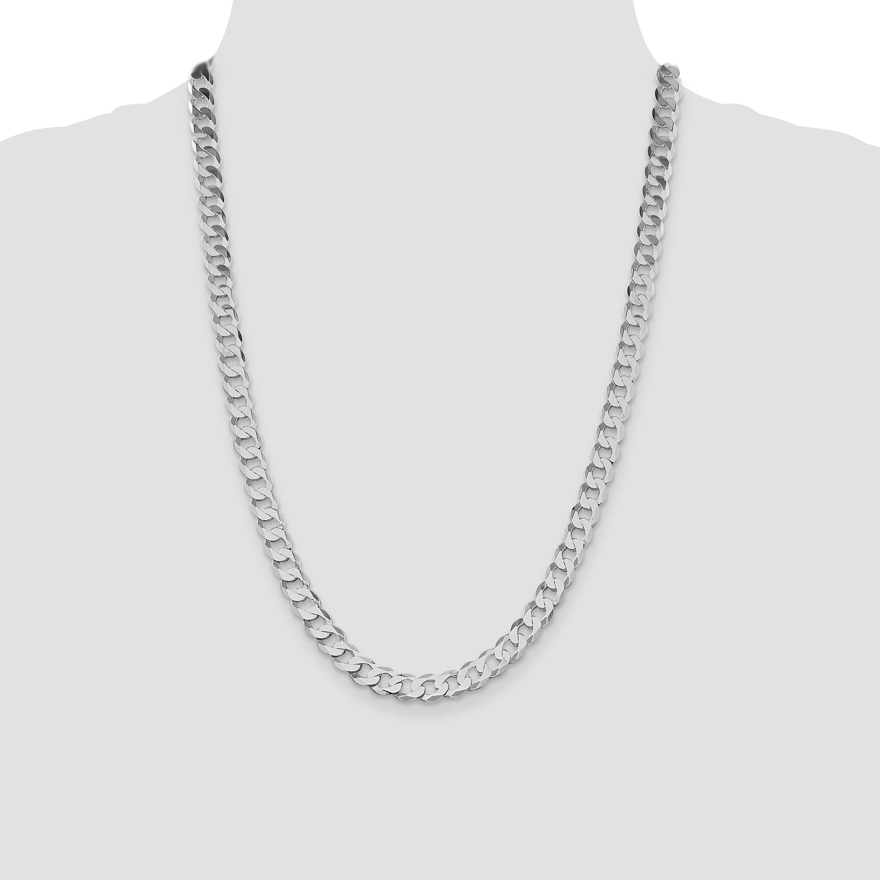 Sterling Silver Rhodium-plated 7.5mm Flat Curb Chain